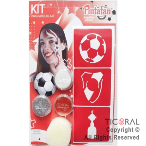 KIT PARA MAQUILLAJE MIX RIVER FUTBOL 2 COLORES+STRASS+PINCEL+STENCIL AUTOADHESIVO 650-06 x 1